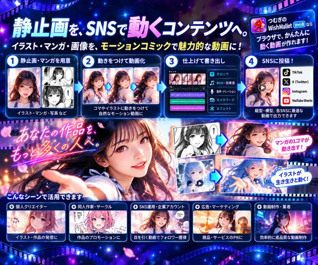 静止画・漫画・イラストをSNS向け動画へ