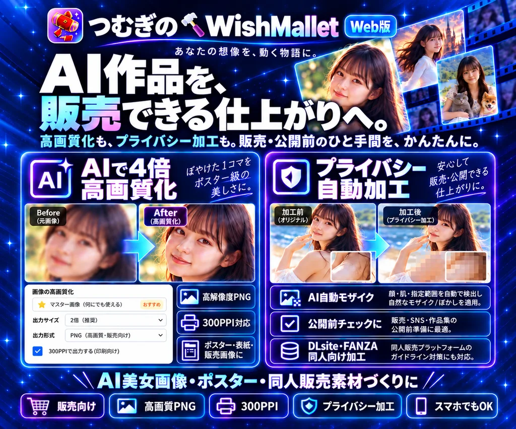 AI高画質化・プライバシー加工・販売素材づくり